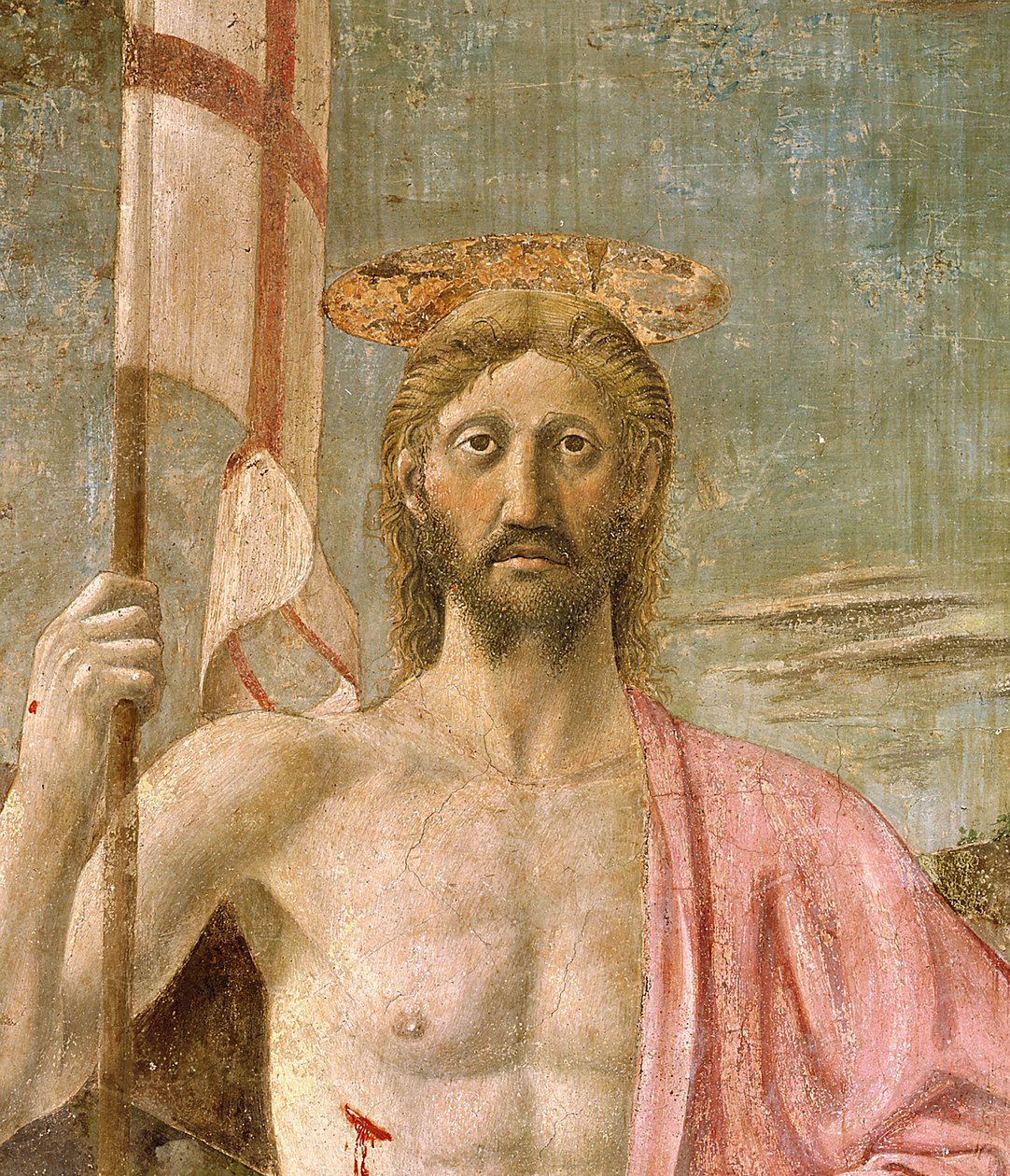 The Resurrection, detalj av Kristus, ca. 1463 freskodetalj av 109787 av Piero della Francesca