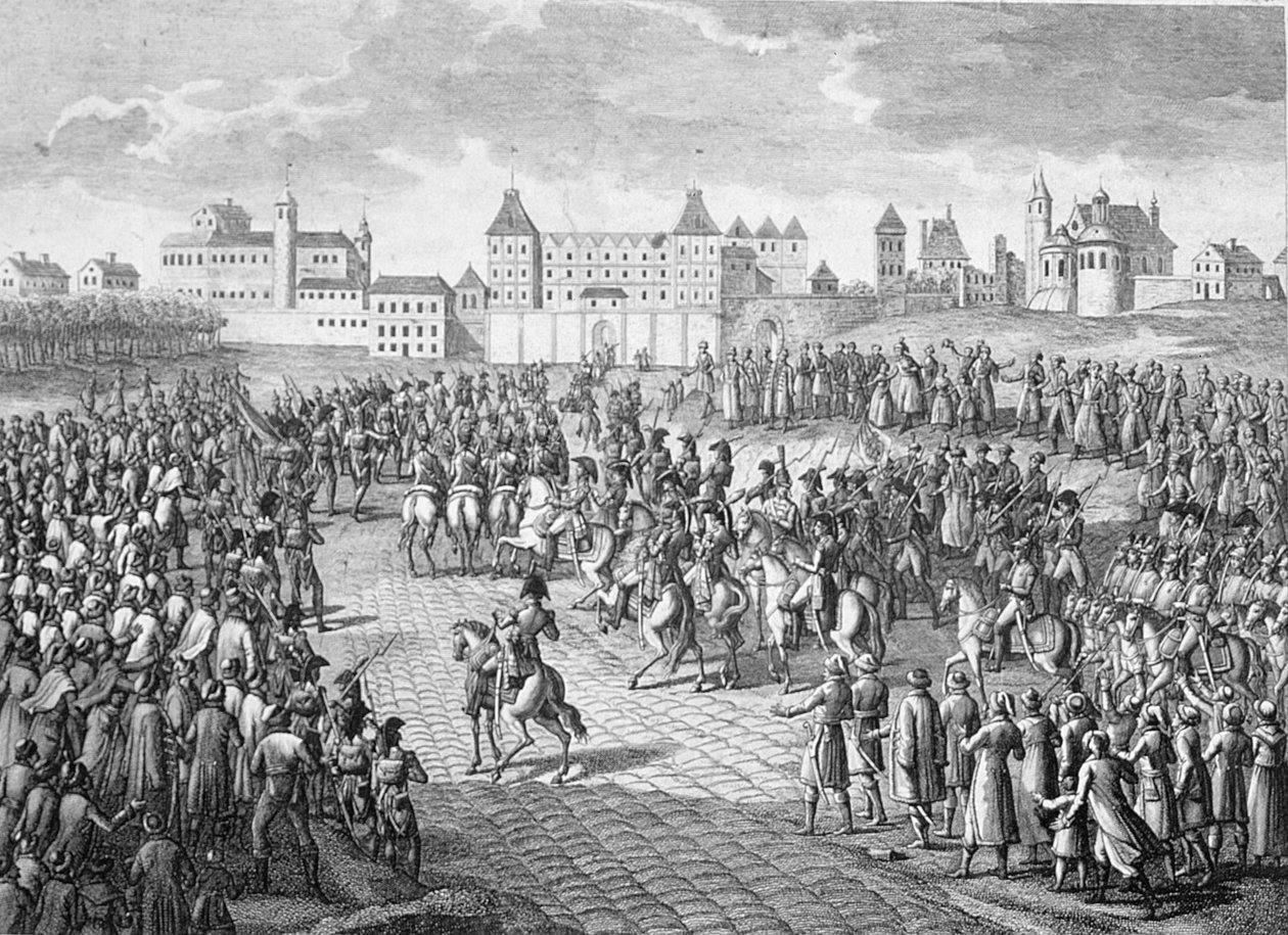 Franskmennenes triumferende inntog i Warszawa, 28. november 1806 av Pierre Adrien Le Beau