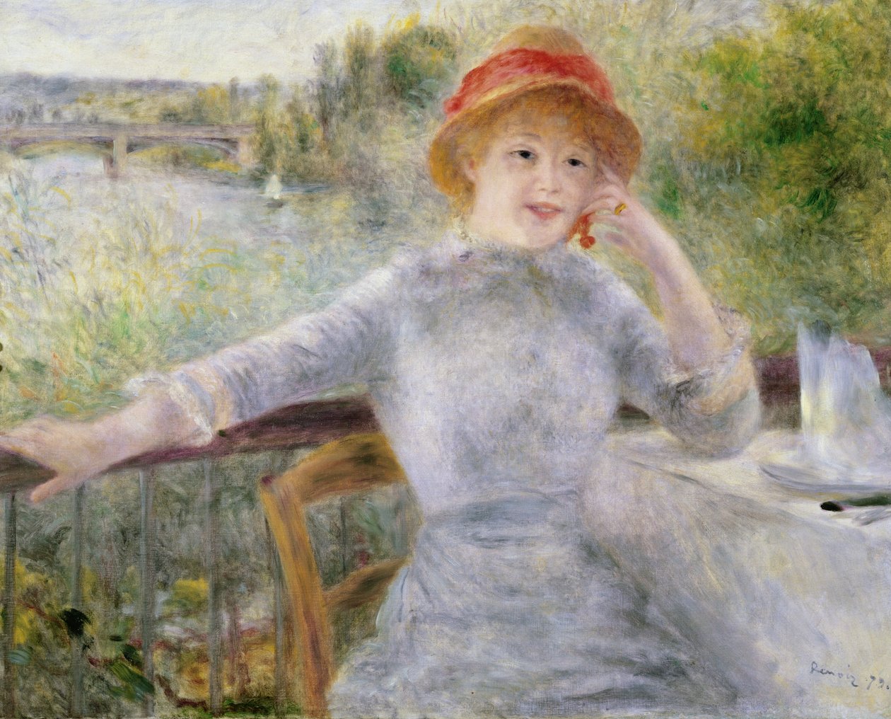 Alphonsine Fournaise (1845-1937) på The Grenouillere, 1879 av Pierre Auguste Renoir