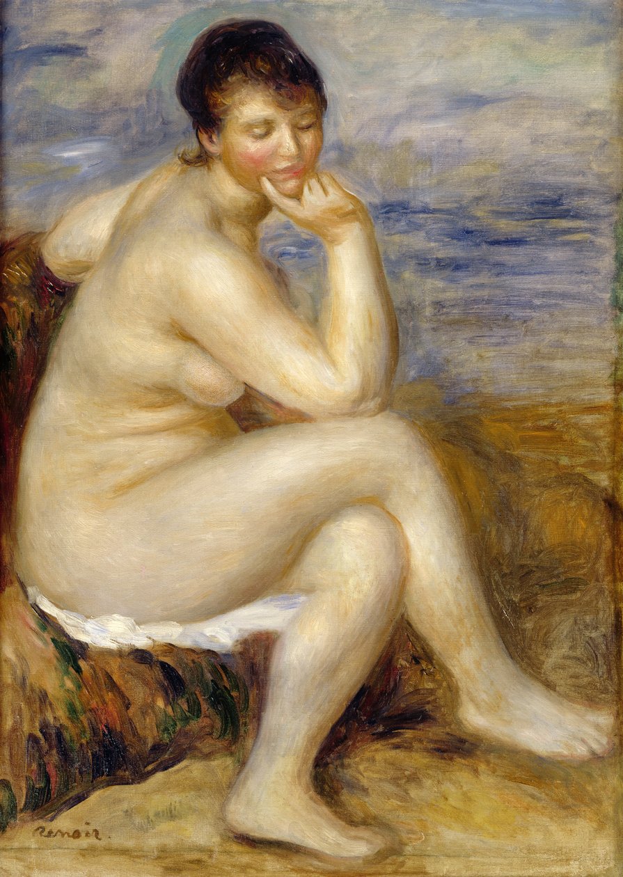 Bader sitter på en stein, 1882 av Pierre Auguste Renoir