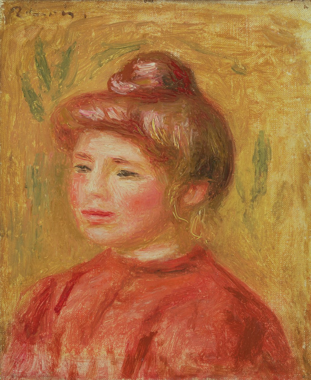 Byste av kvinne i rødt 1905–08 av Pierre Auguste Renoir