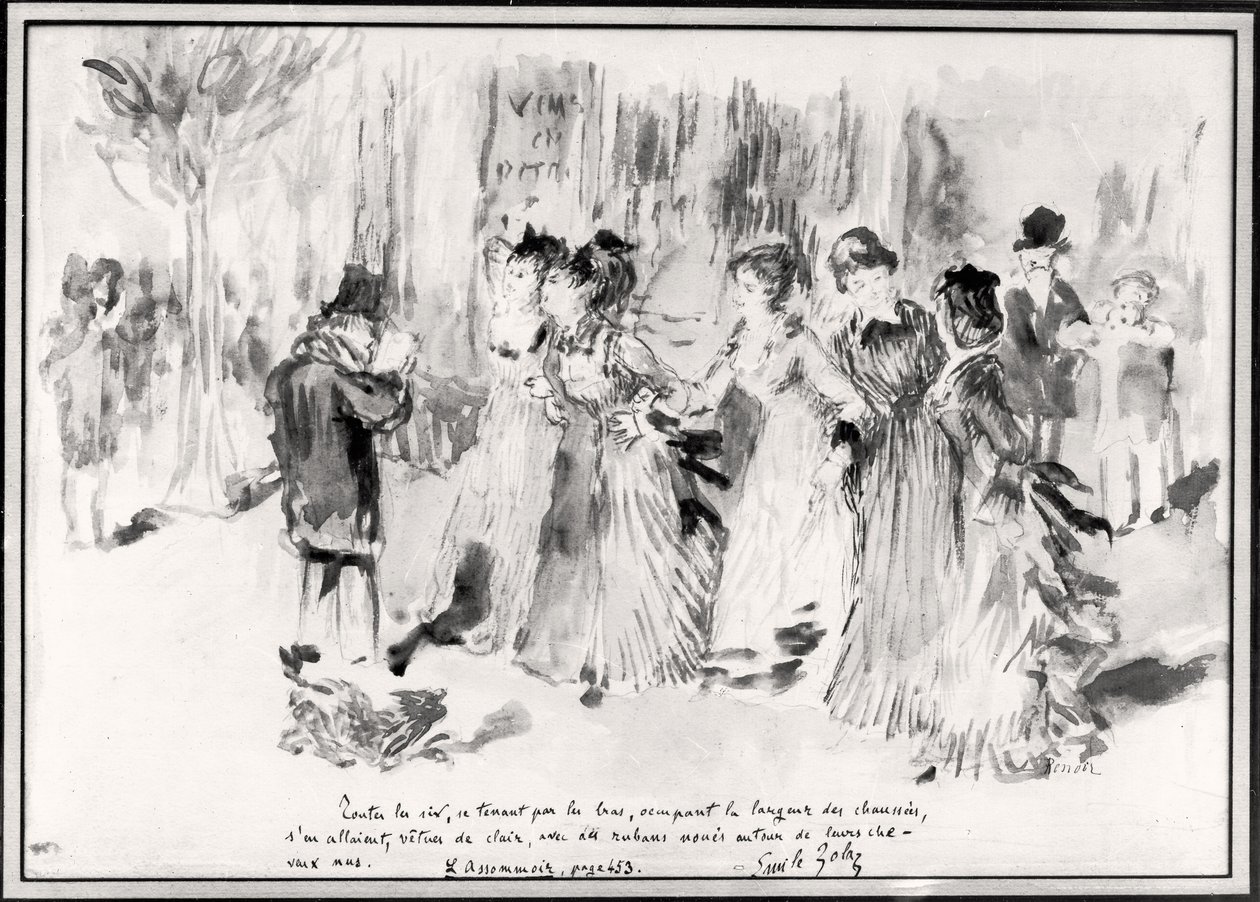 Illustrasjon for LAssommoir (1876-77), av Emile Zola (1840-1902), side 453 (vask på papir) av Pierre Auguste Renoir