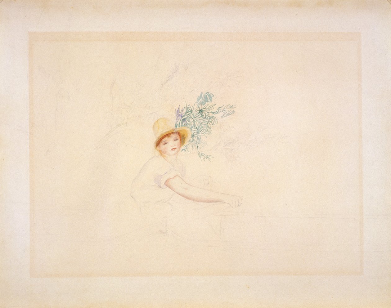 Madame Renoir i en båt, 1884-86 (blyant og wc på papir) av Pierre Auguste Renoir