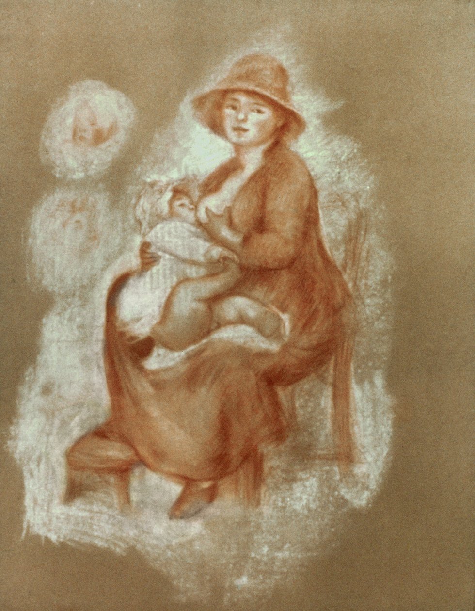Maternity, 1885-6 (rødt kritt på papir) av Pierre Auguste Renoir