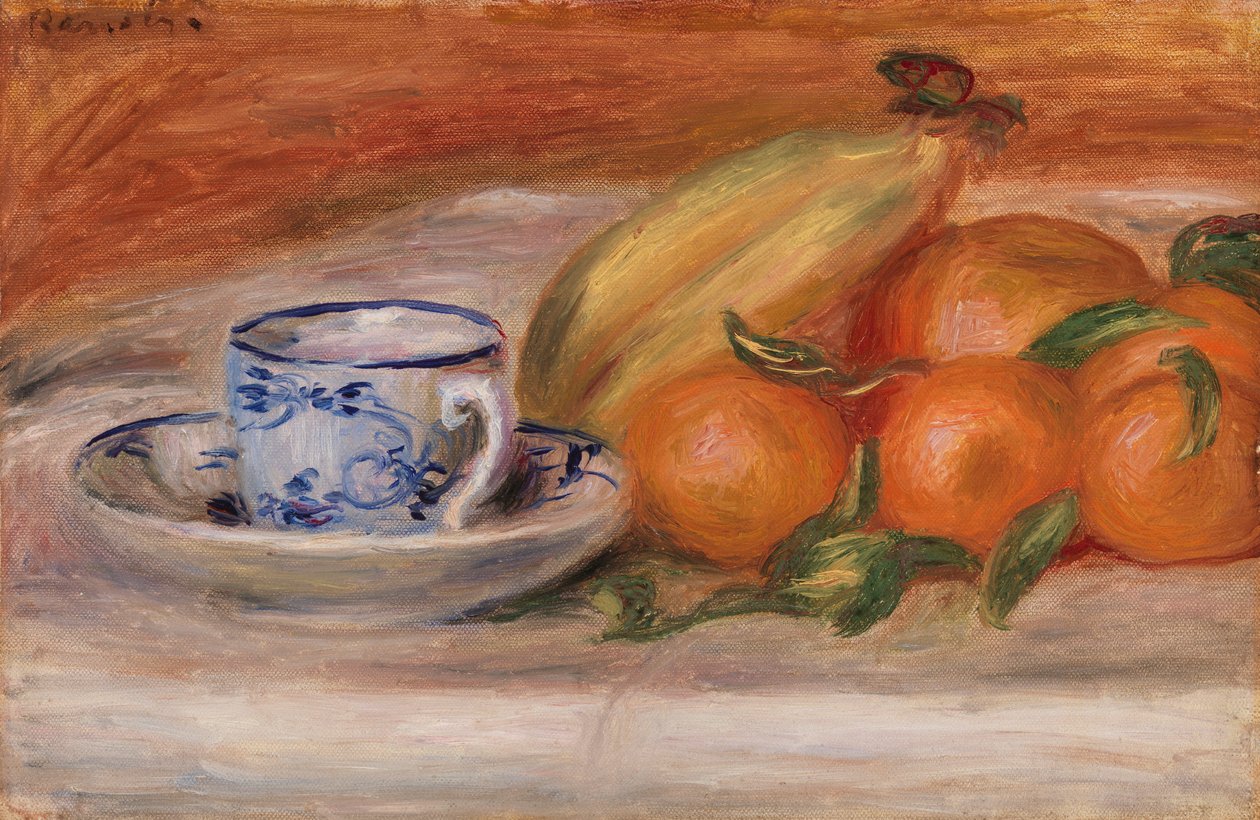 Appelsiner, bananer og tekopp av Pierre Auguste Renoir