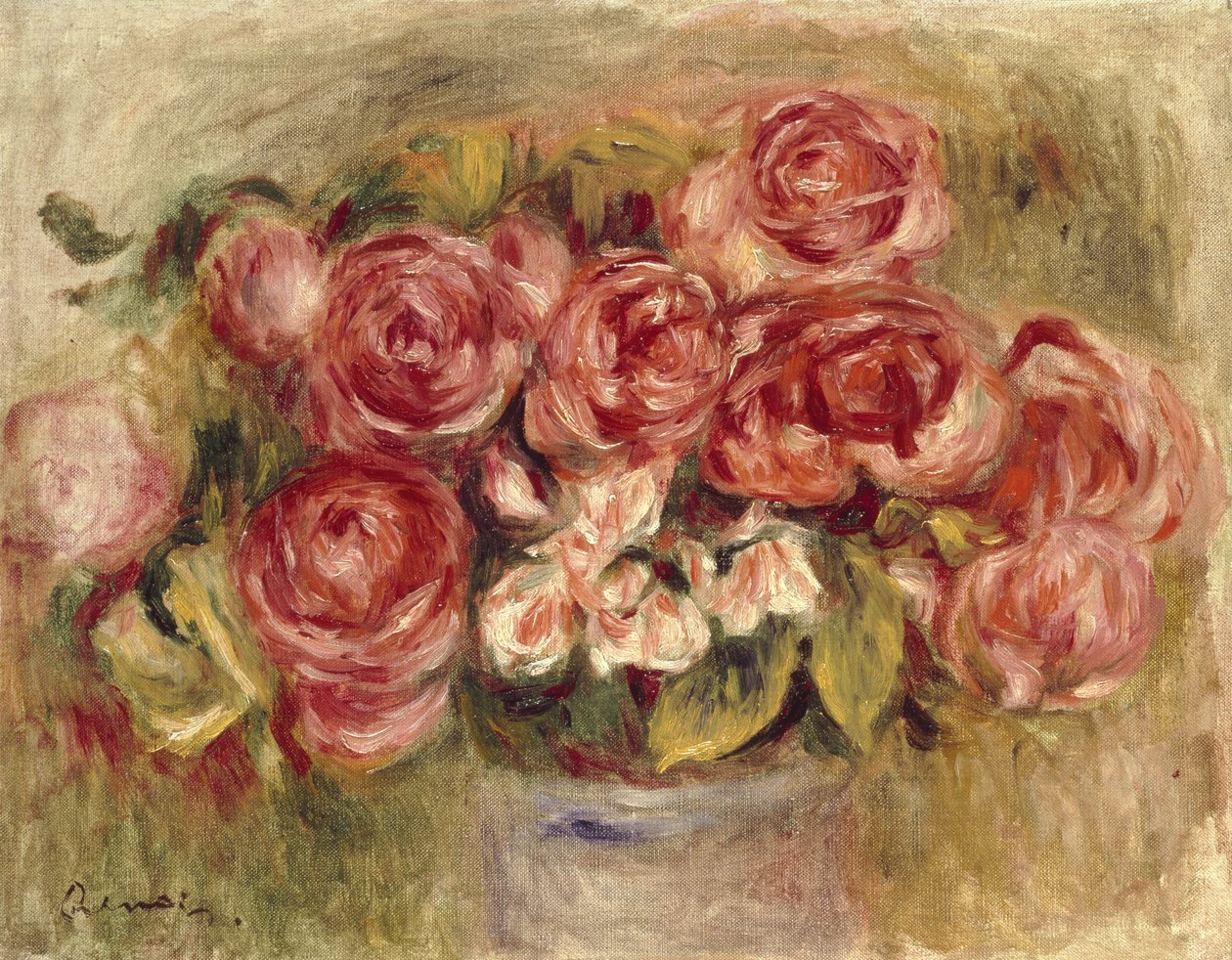 Stilleben av roser i en vase, 1880- og 1890-tallet av Pierre Auguste Renoir