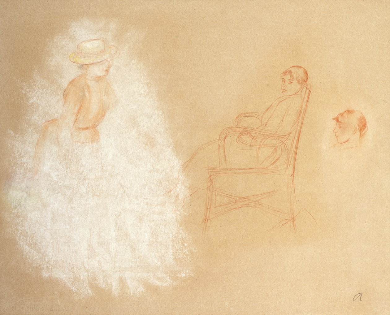 Studier av kvinner (kritt på papir) av Pierre Auguste Renoir