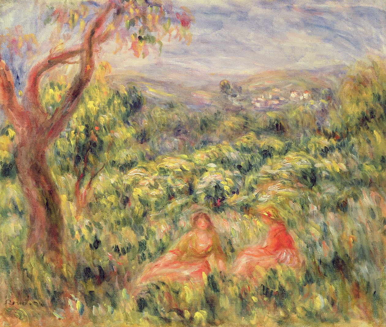To jenter blant busker, 1916 av Pierre Auguste Renoir