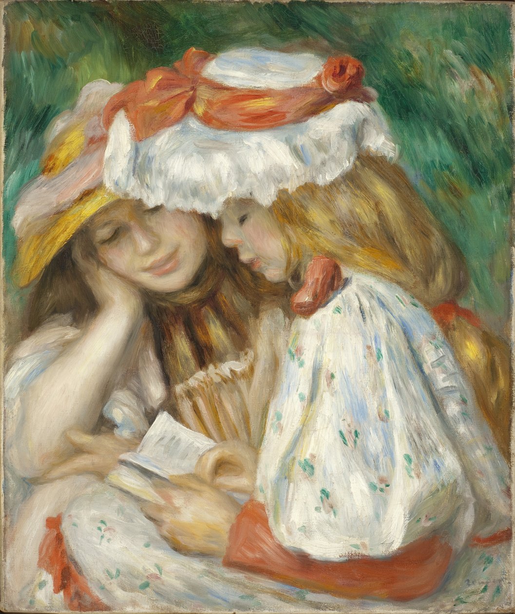 To jenter som leser, 1890-1 av Pierre Auguste Renoir