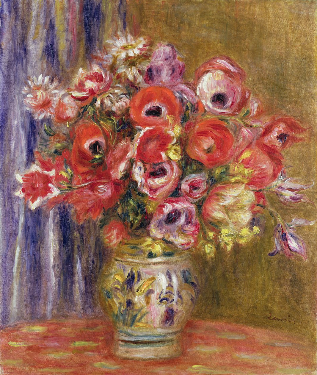 Vase med tulipaner og anemoner, ca. 1895 av Pierre Auguste Renoir