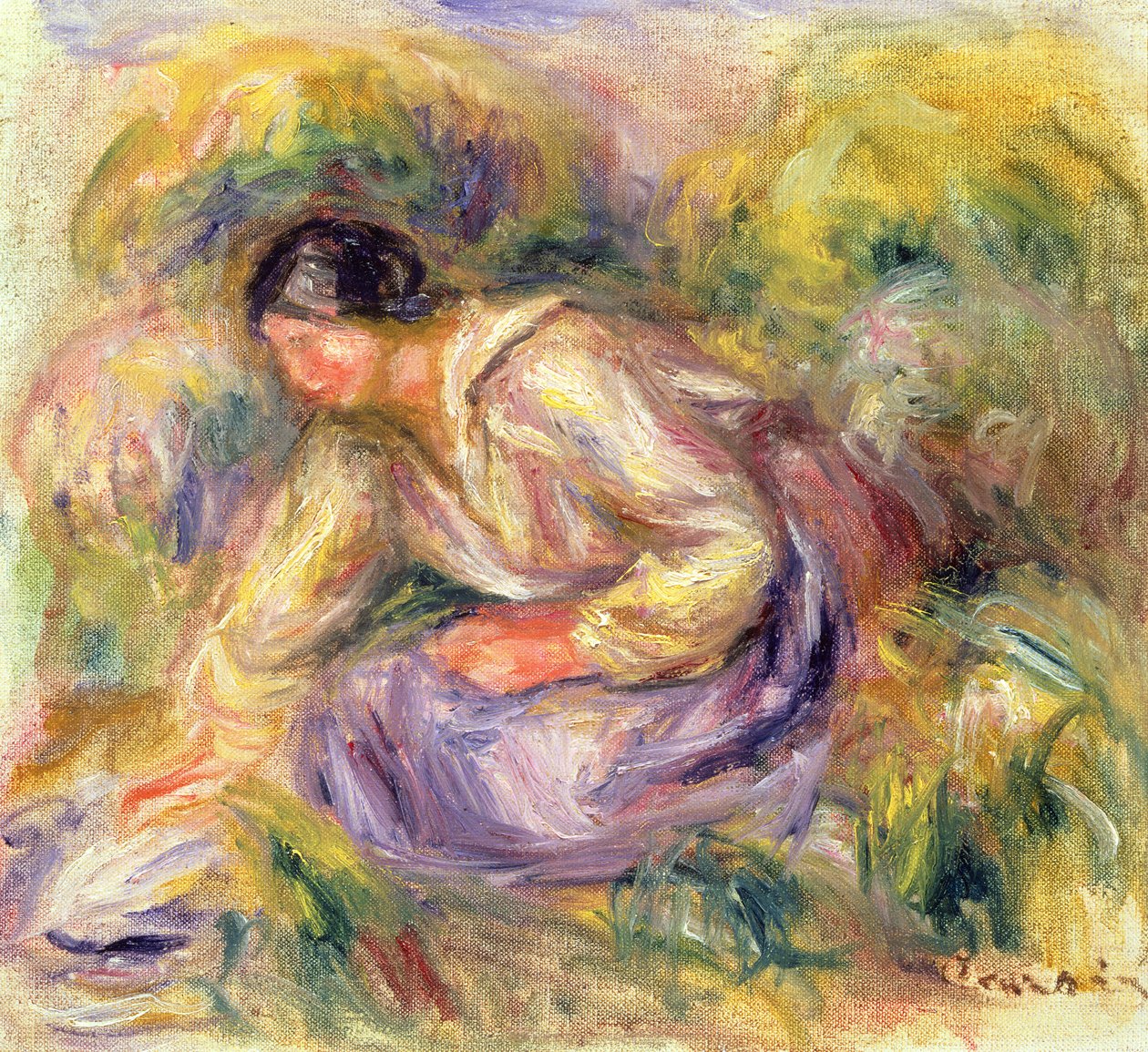 Vaskekvinne i blått, 1917 av Pierre Auguste Renoir