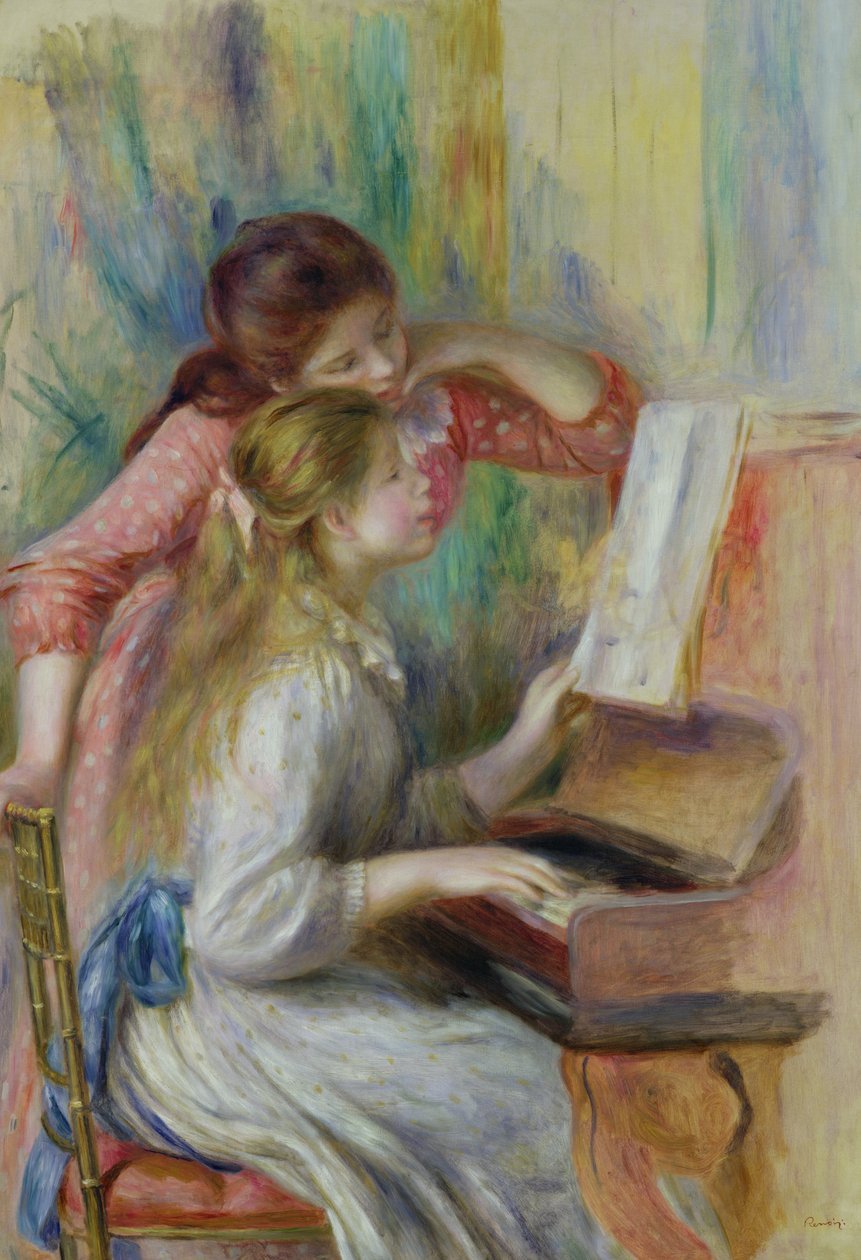 Unge jenter ved pianoet, ca. 1890 av Pierre Auguste Renoir