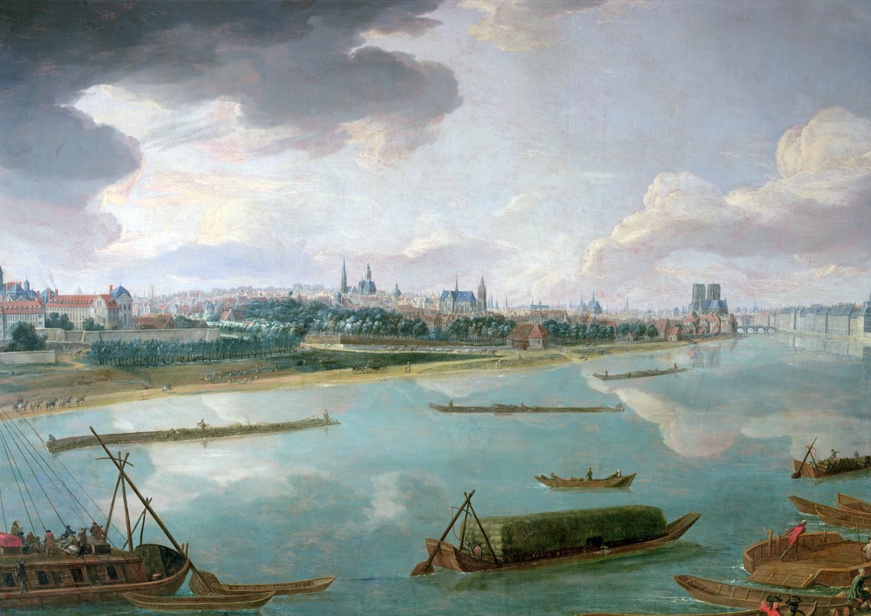 Utsikt over Paris fra Quai de la Rapee (detalj av 168381) av Pierre Denis Martin