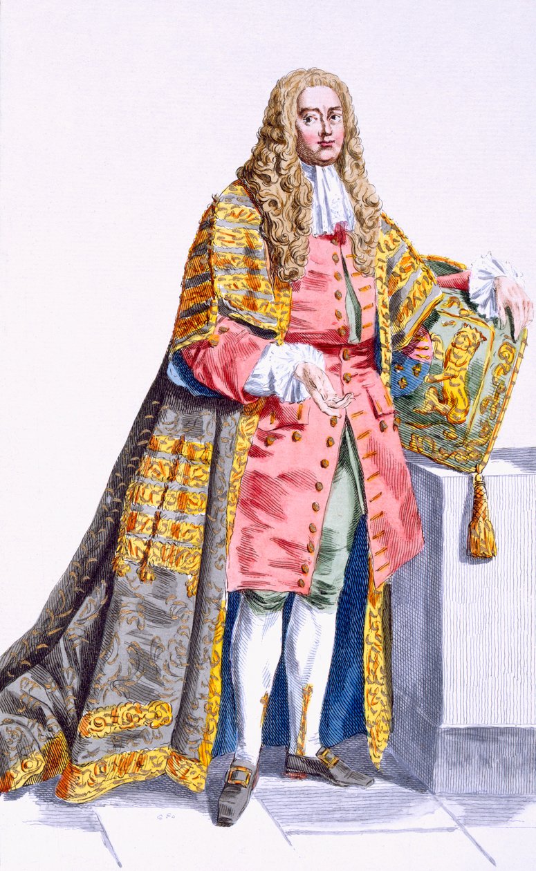 Philip Yorke (1690-1764) First Lord Hardwick fra 'Receuil des Estampes, representing Ranks and Dignites, ifølge Costume of All Existing Nations', utgitt 1780 (håndfarget eng. av Pierre Duflos