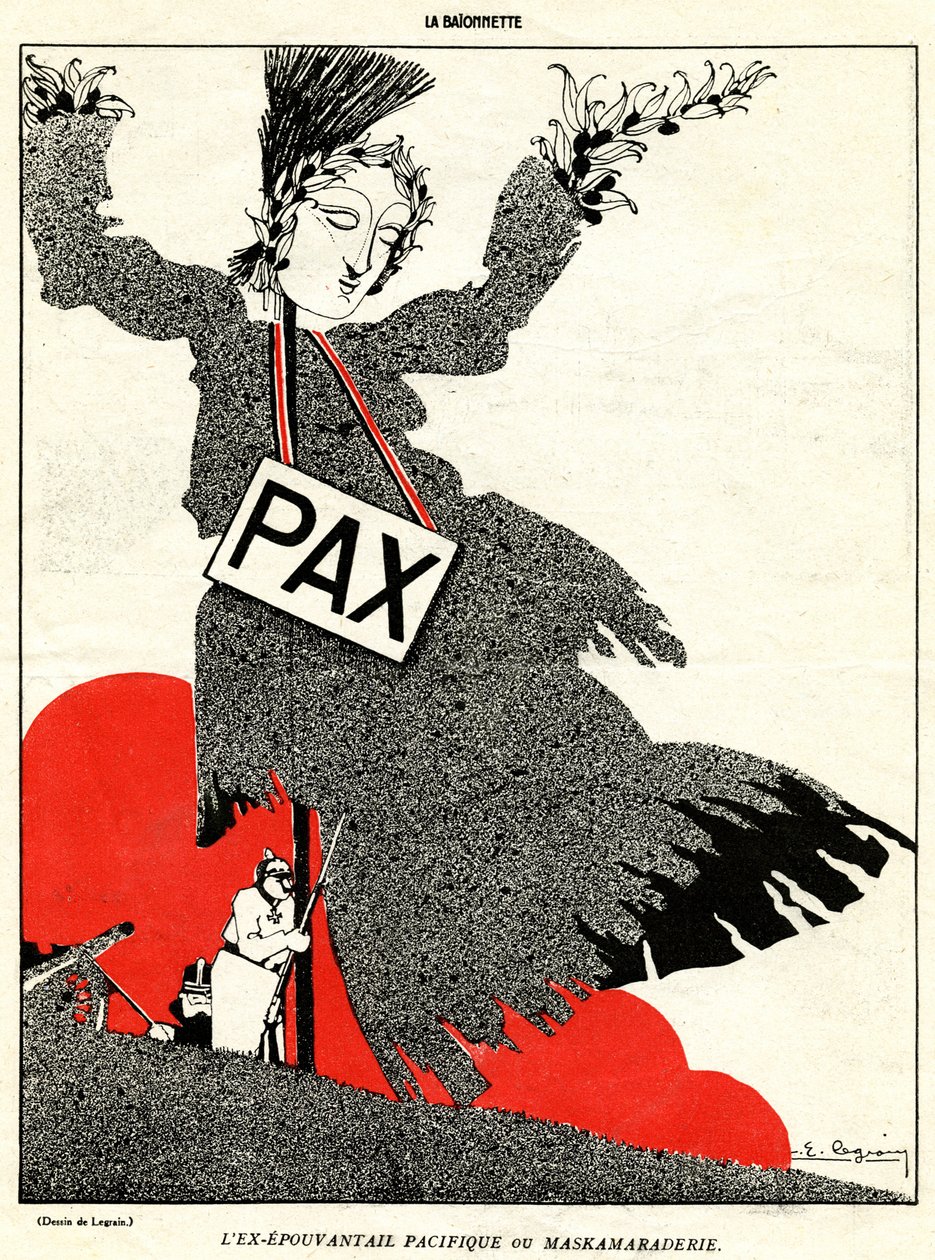 Det tidligere fredelige fugleskremselet eller Maskamaraderie, fra Kamerad!, en spesialutgave av "La Baionnette", nr.18, 4. november 1915 av Pierre E. Legrain