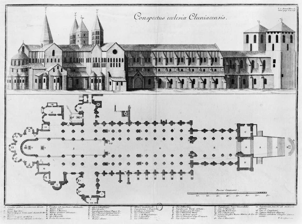 Plan og høyde over Cluny Abbey av Pierre Giffart