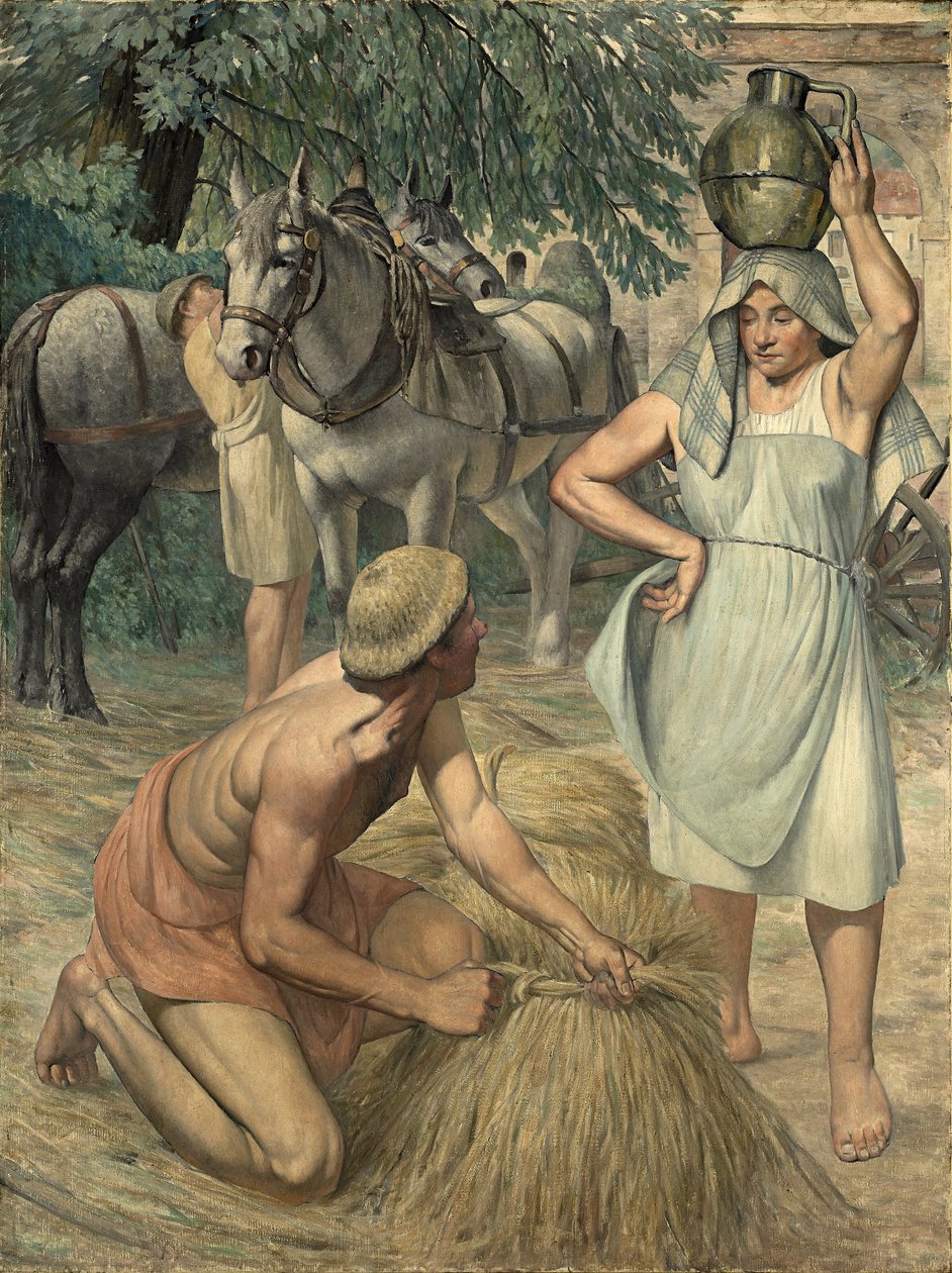 Return From the Fields (triptyk, sideparti) ca.1920-30 av Pierre Gustave