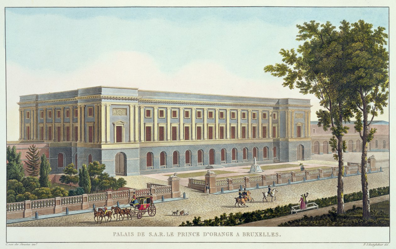 Palace of the Prince of Orange, Brussel, fra utvalg av de mest bemerkelsesverdige monumentene, bygningene og husene i kongeriket Nederland av Pierre Jacques Goetghebuer (1788-1866), gravert av Charles van av Pierre Jacques after Goetghebuer
