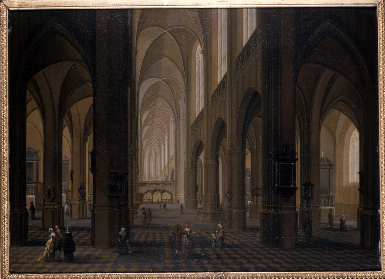 Interiør i en gotisk kirke, 1751-1800 av Pierre Joseph Lafontaine