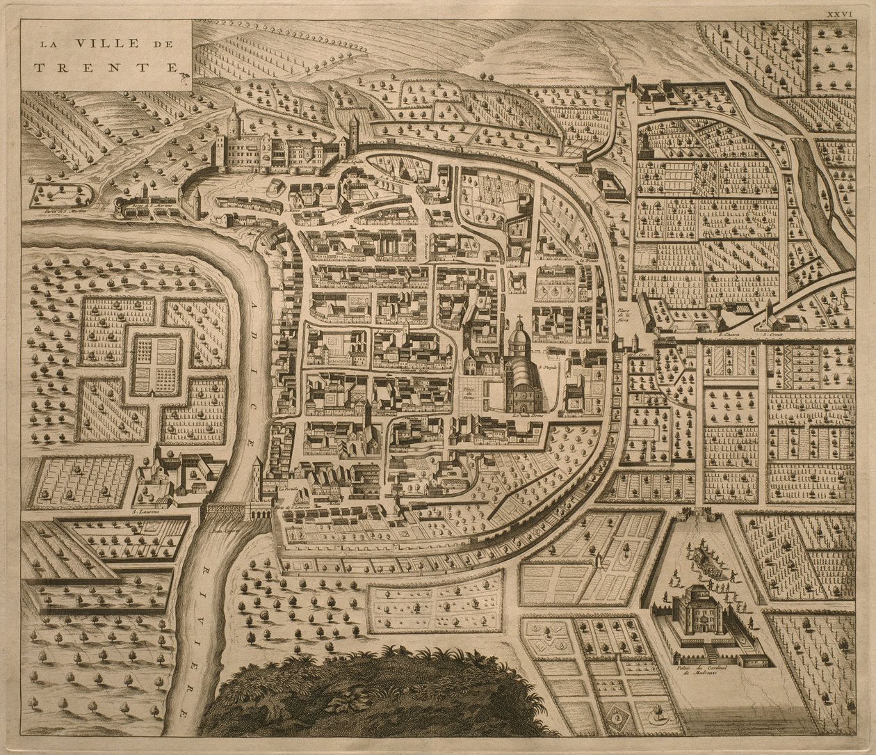 Kart over Trento, fra 