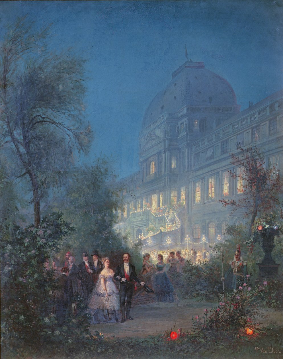 Fest på Tuileriene for den internasjonale utstillingen, 10. juni 1867, Eugenie med tsar Alexander II, og Napoleon III med kongen av Preussen av Pierre Tetar van Elven