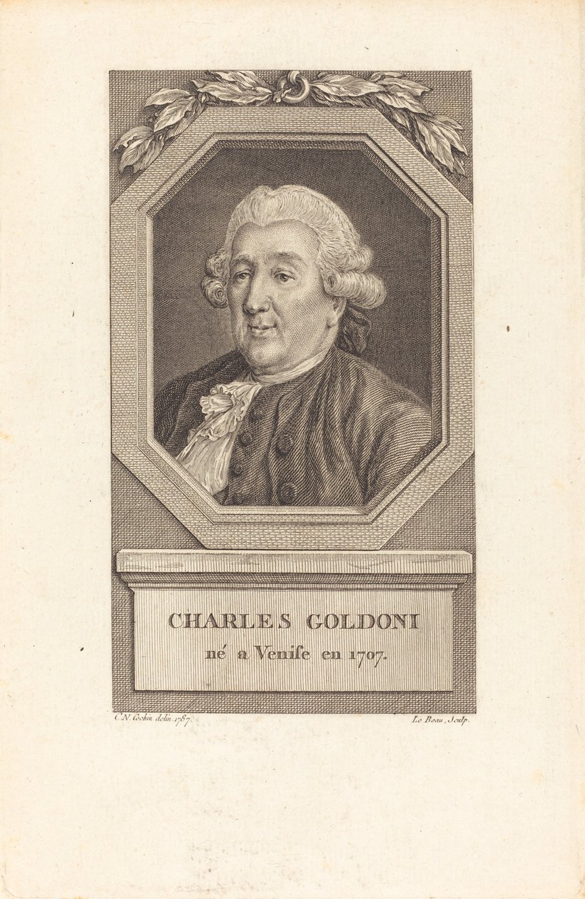 Charles Goldoni av Pierre Adrien Le Beau after Charles Nicolas Cochin II