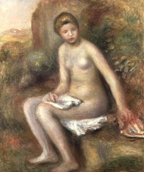 Bader på en stein av Pierre Auguste Renoir
