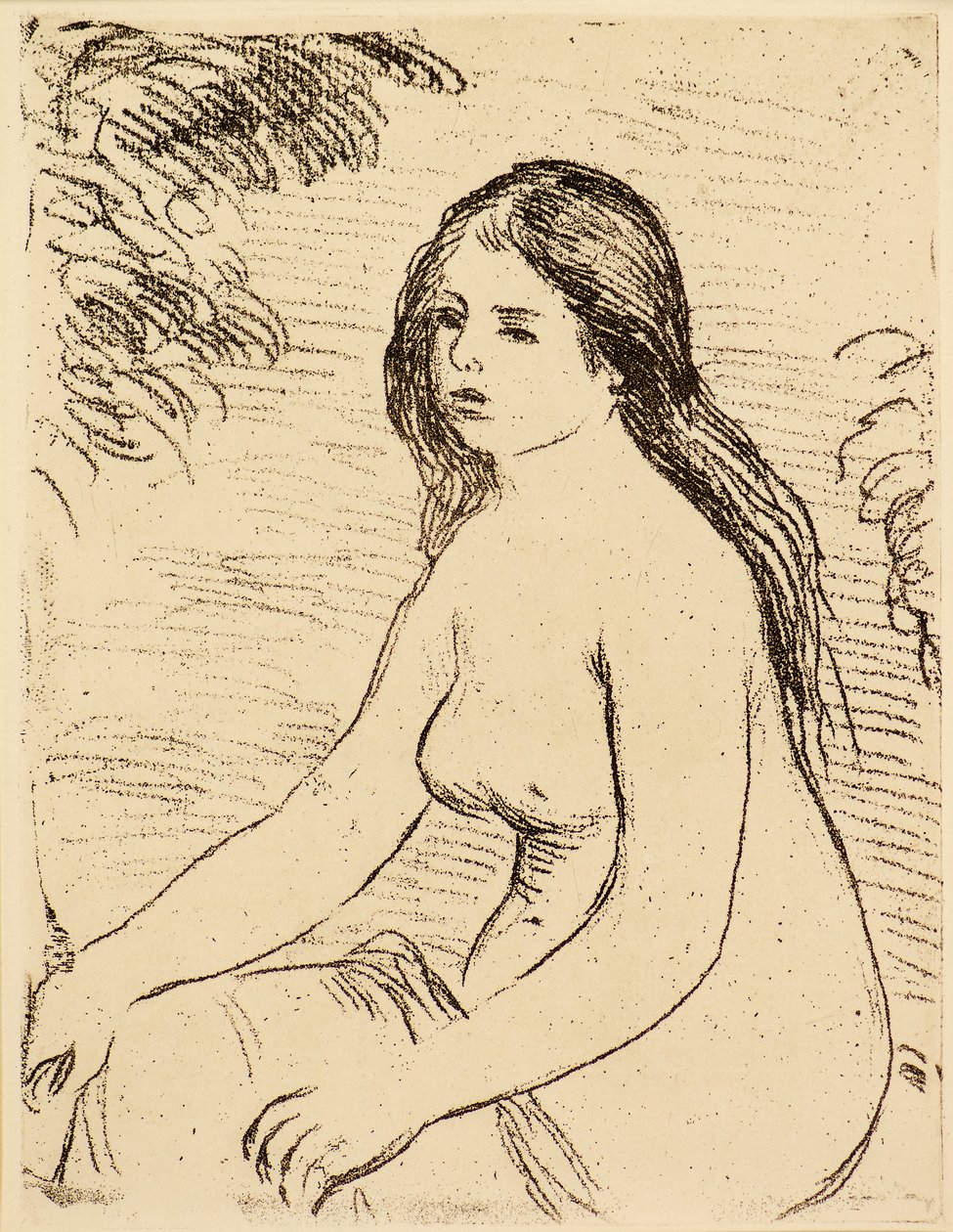 Naken kvinne sitter [nakenbader] av Pierre Auguste Renoir
