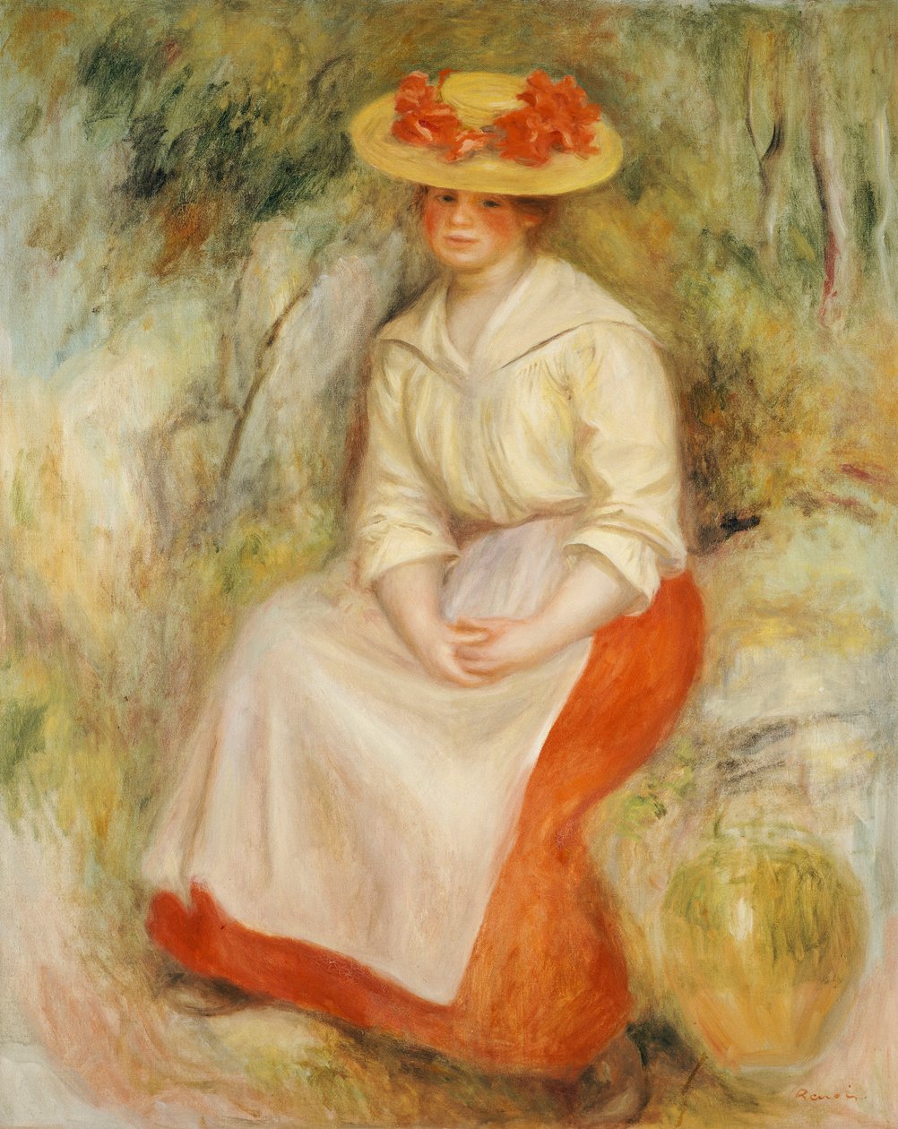 Gabrielle i en stråhatt, 1900 av Pierre Auguste Renoir