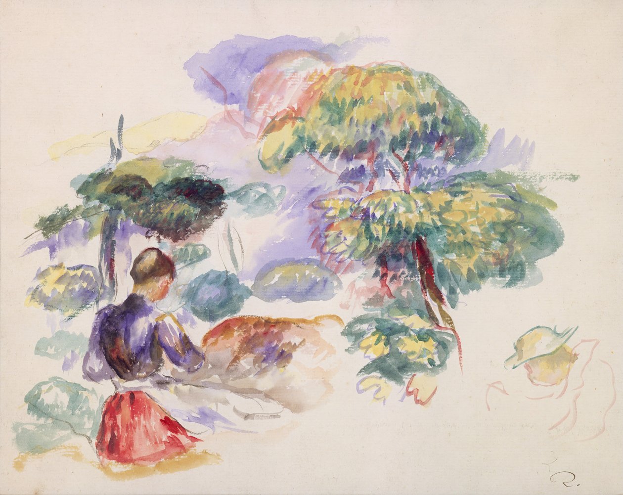 Landskap med en jente, ca. 1890. av Pierre Auguste Renoir
