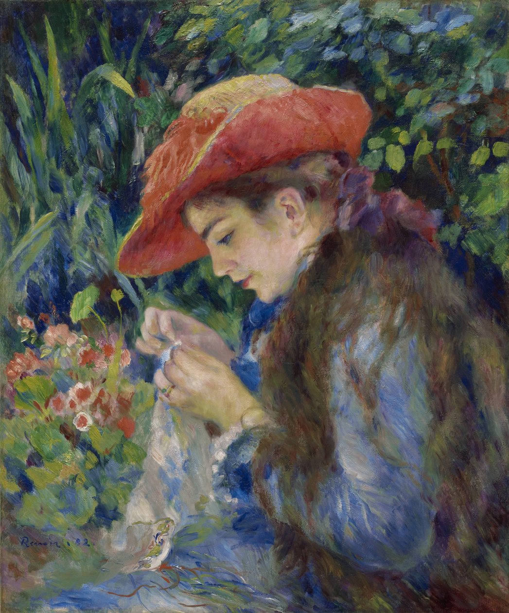 Marie-Therese Durand-Ruel Sewing, 1882 av Pierre Auguste Renoir