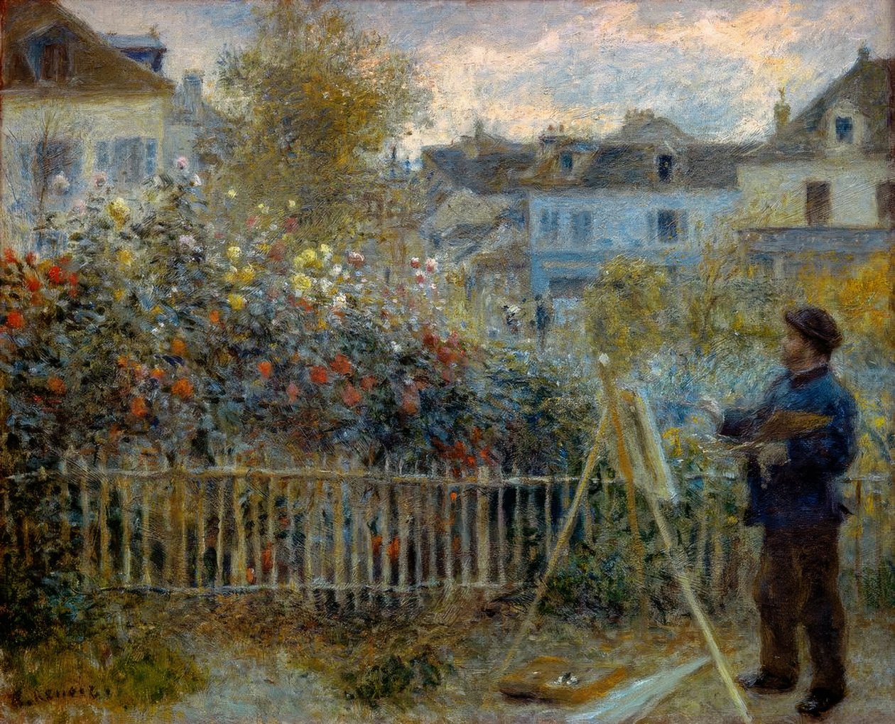 Monet-maleri i hagen hans på Argenteuil av Pierre Auguste Renoir