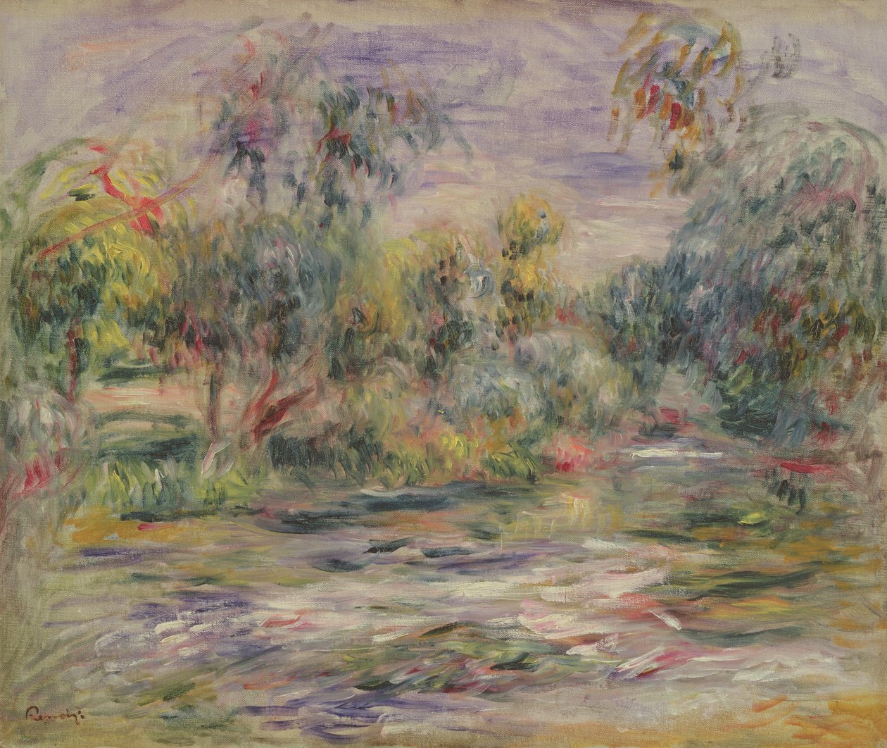 River Landscape (Blues) (olje på lerret) av Pierre Auguste Renoir