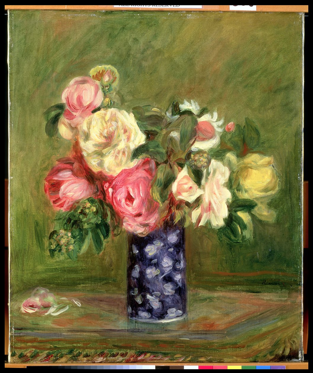 Roser i en blå vase av Pierre Auguste Renoir