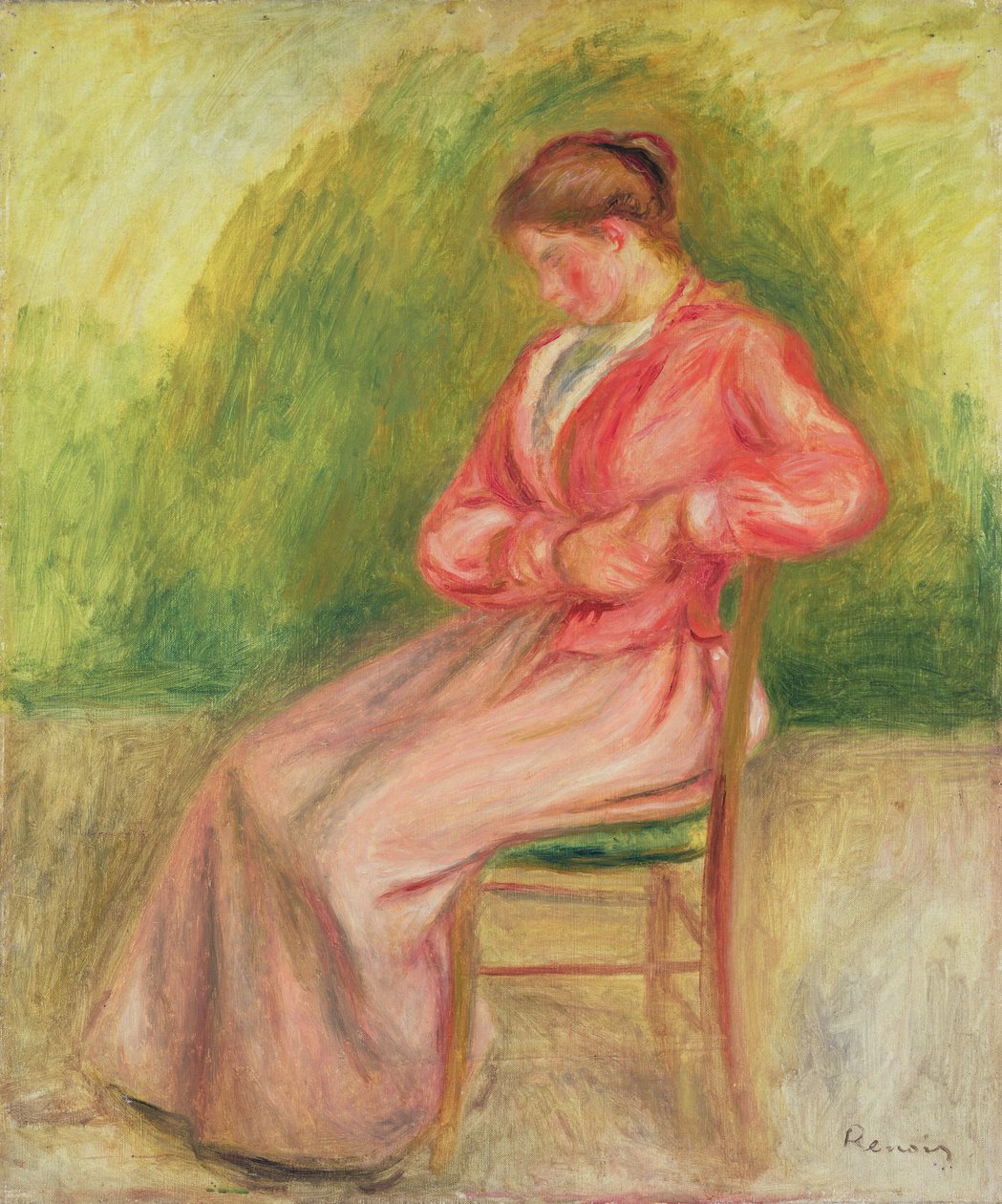 Sittende kvinne (olje på lerret) av Pierre Auguste Renoir