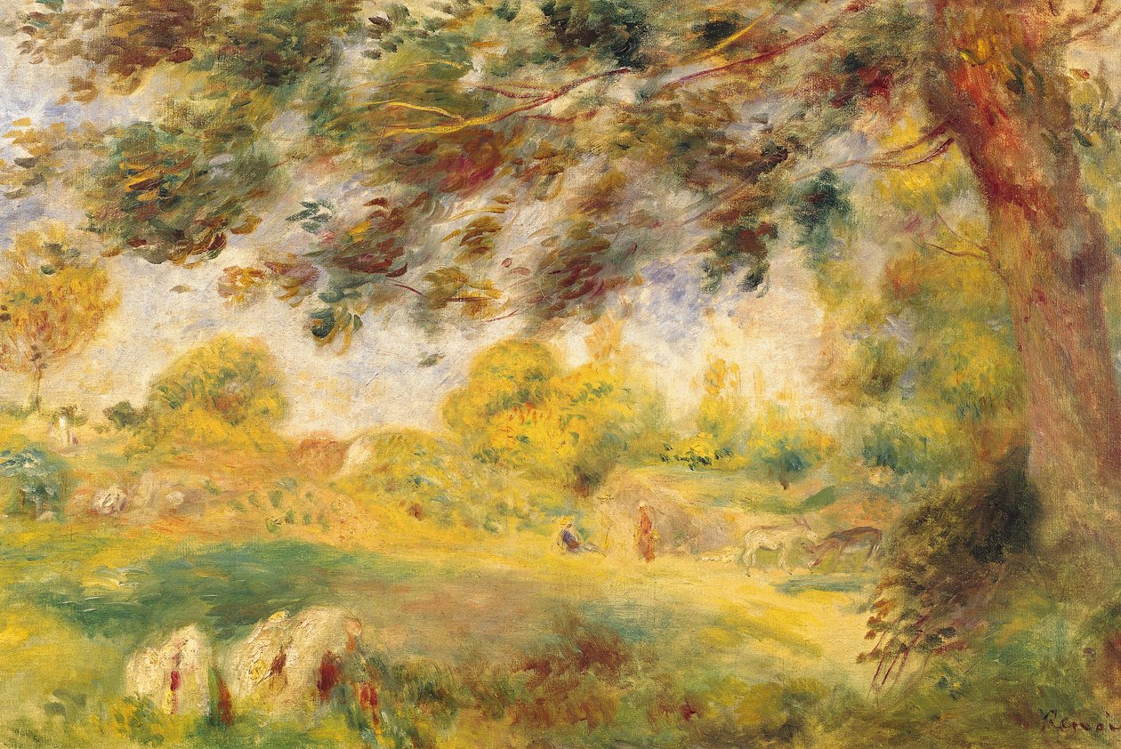 Vårlandskap (olje på lerret) av Pierre Auguste Renoir