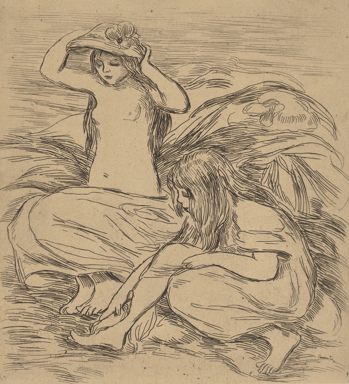 To badende De to badende, 1895. av Pierre Auguste Renoir