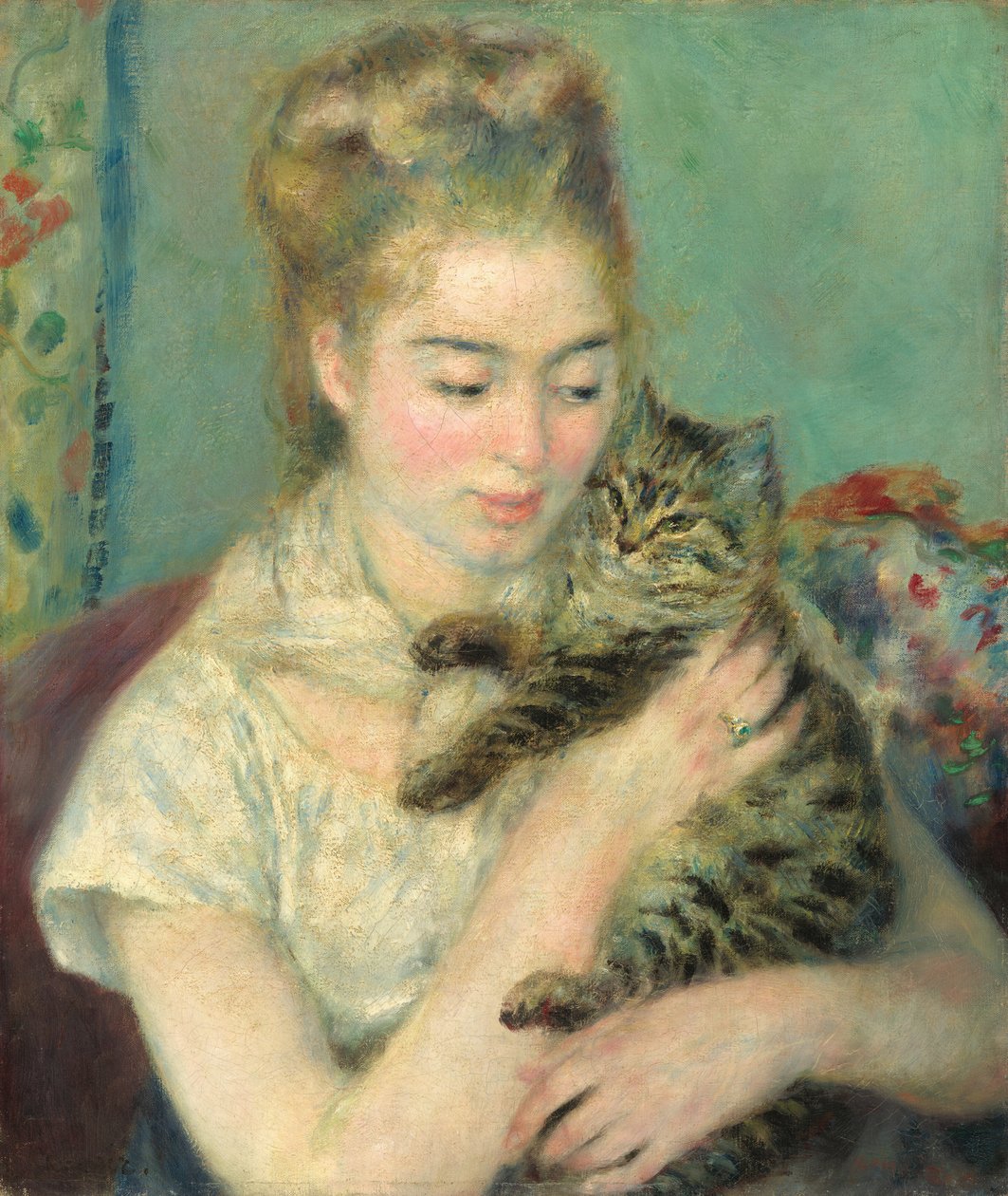Kvinne med en katt, ca. 1875. av Pierre Auguste Renoir
