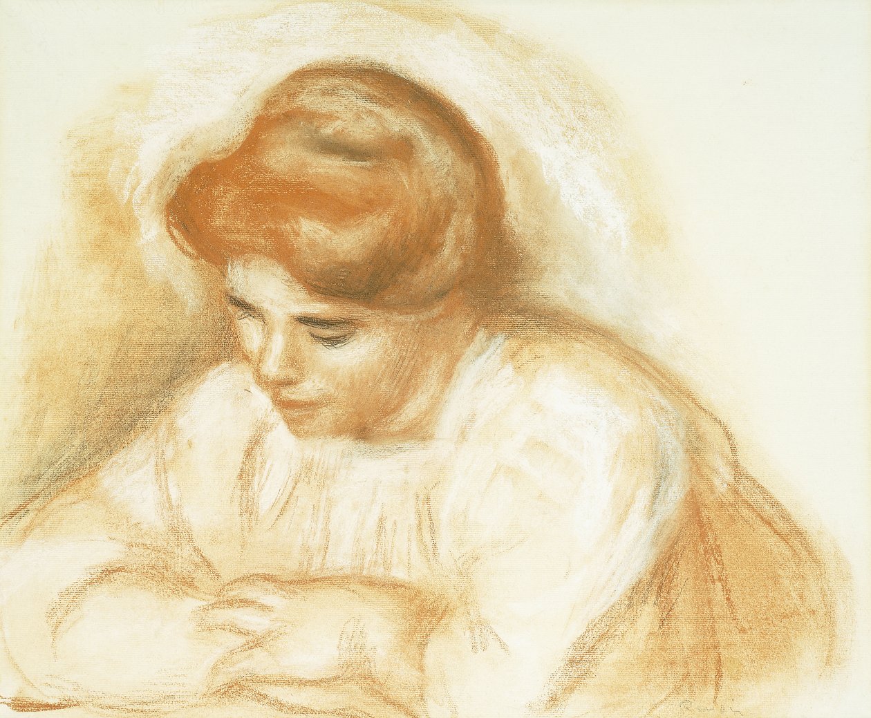 Ung kvinne lener seg; Ung kvinne lener seg, av Pierre Auguste Renoir