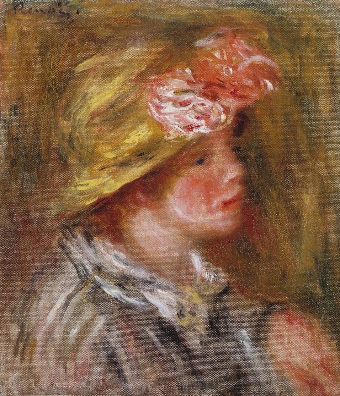 Ung kvinne i en blomsterhatt av Pierre Auguste Renoir