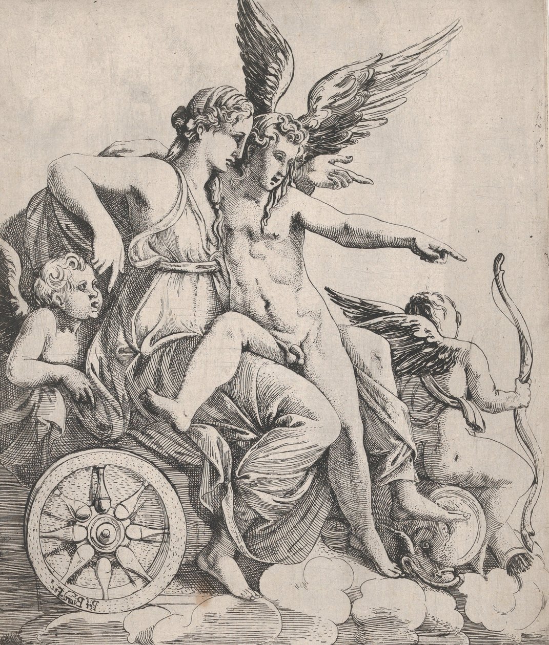 Venus og Amor på en vogn, 1607-61. av Pierre Biard