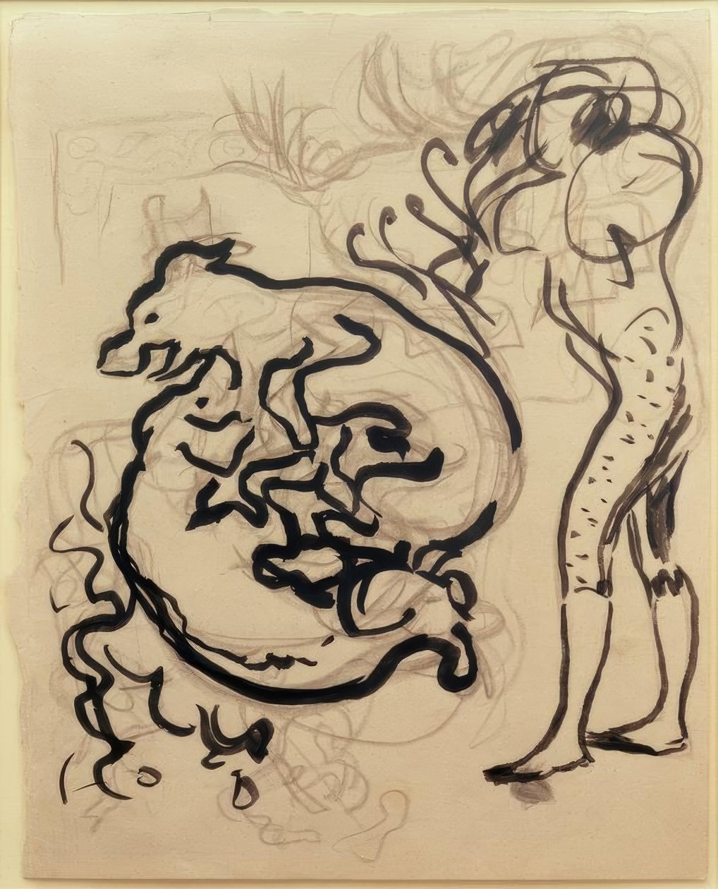 Hunder som leker og en figur av Pierre Bonnard