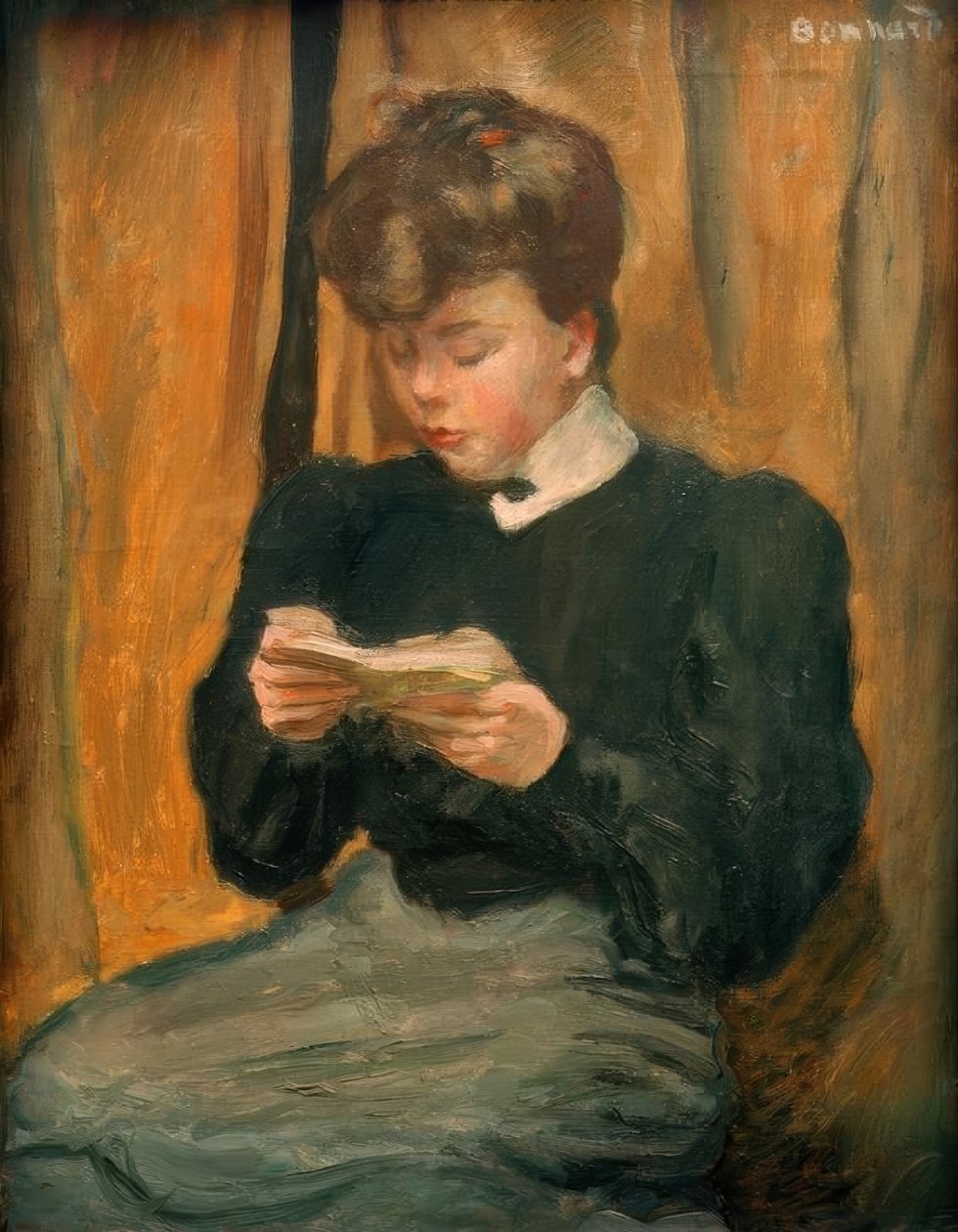 Kvinne leser en bok av Pierre Bonnard