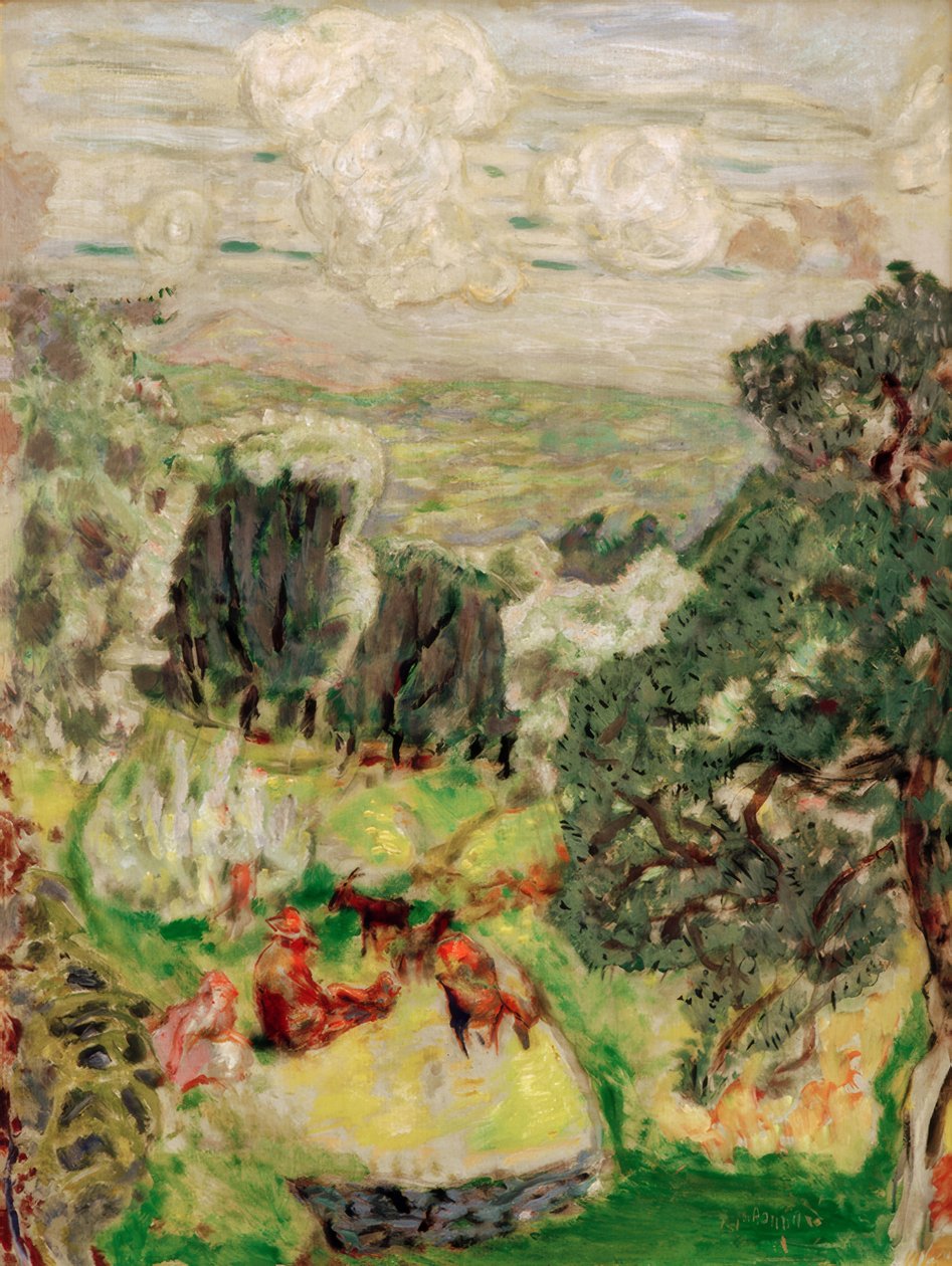 Olivenlunden; Landskap med geiter av Pierre Bonnard