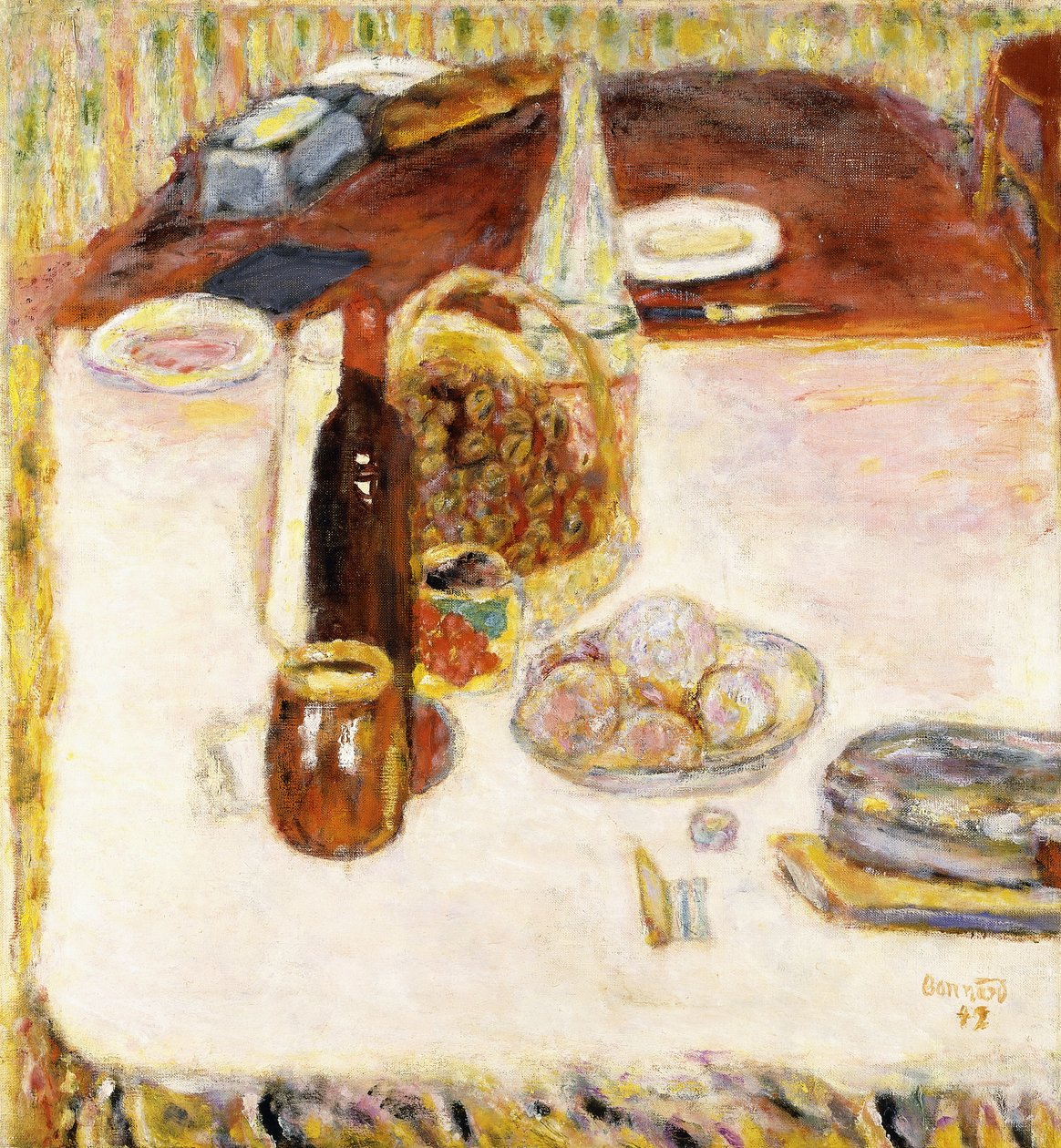 Stilleben med en flaske rødvin av Pierre Bonnard