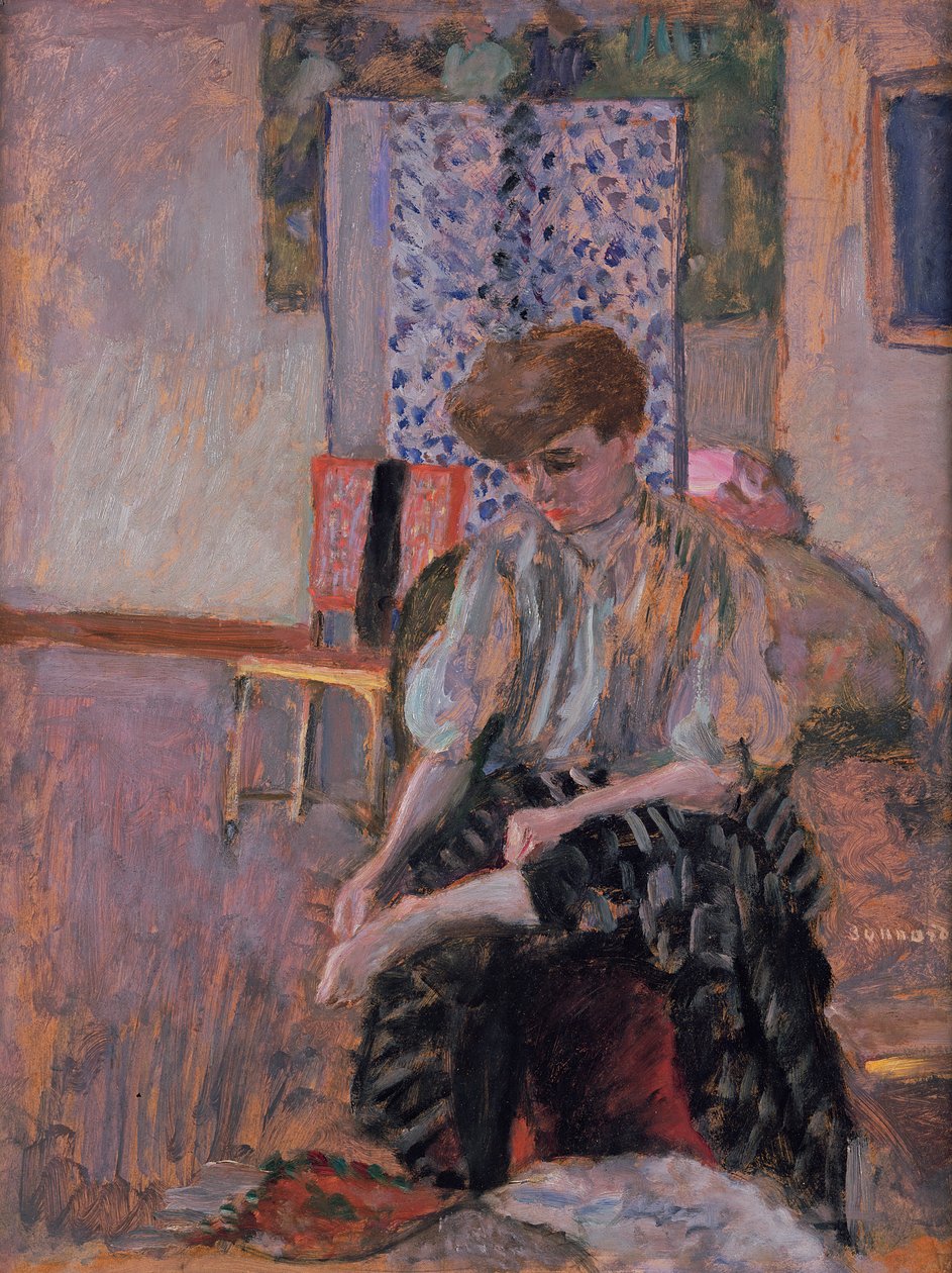 Kvinne tar på seg strømpene av Pierre Bonnard
