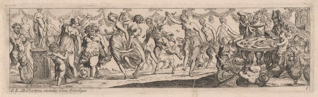 Dansende nymfer og satyrer av Pierre Brebiette