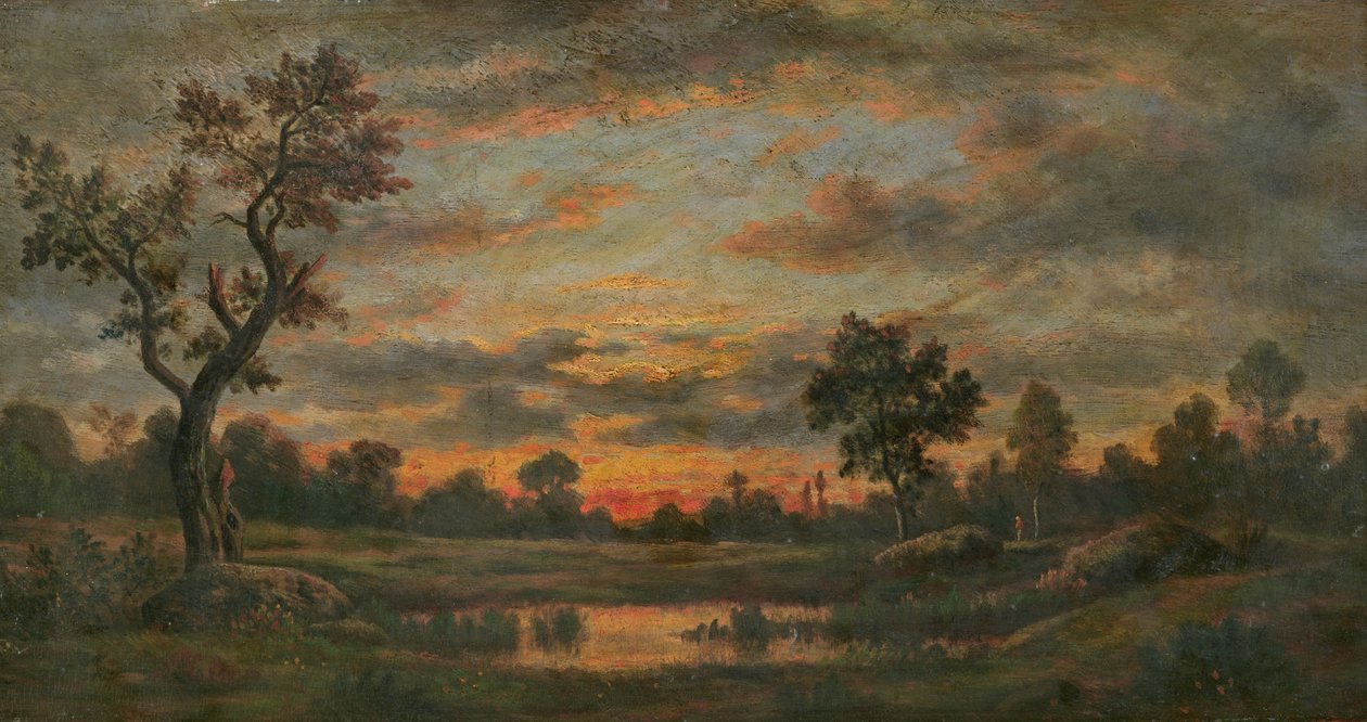 Landskap ved solnedgang av Pierre Etienne Theodore Rousseau