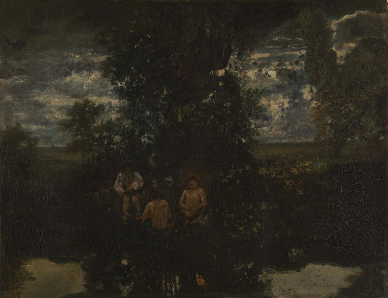 Måneskinn. Baderne, 1860-tallet av Pierre Etienne Theodore Rousseau