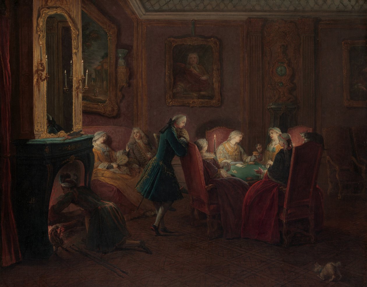 Kortspillere i en salong. av Pierre Louis Dumesnil
